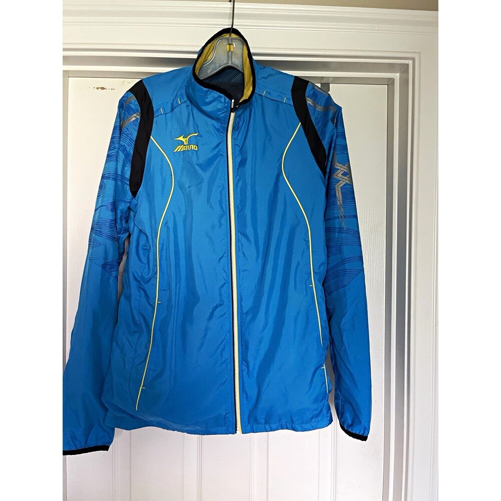 Mizuno Men's L Blue Colorblock Windbreaker Jacket Full-Zip Mesh Lined Pockets